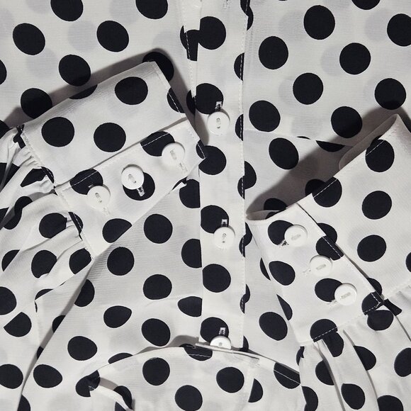 Express Womens Black White L Polka Dot Blouse Preppy Indie Patterncore Peplumcor - Picture 15 of 16